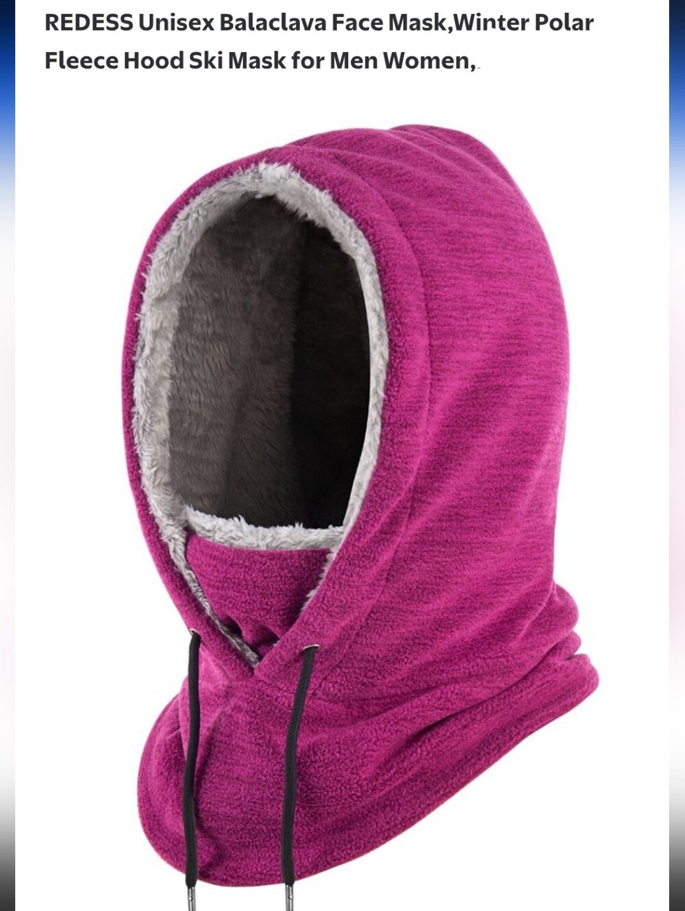 Fleece Balaclava Ski Mask Hood Hat- Magenta Pink